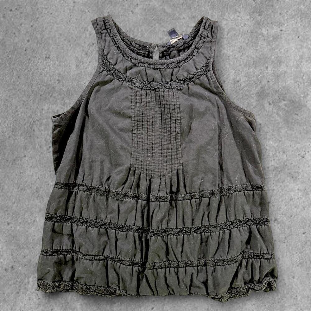 Vintage y2k american eagle Black ruffled babydoll tank top lace trim XS EUC